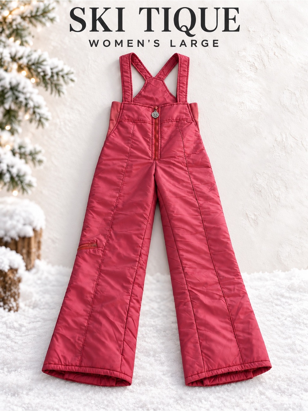 Ski Tique International Women’s L Pink Insulated Ski Bib Snow Pants
